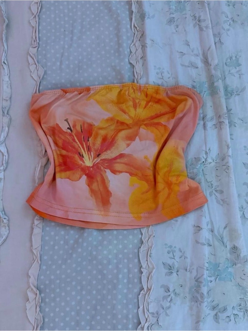Orange floral tube crop top